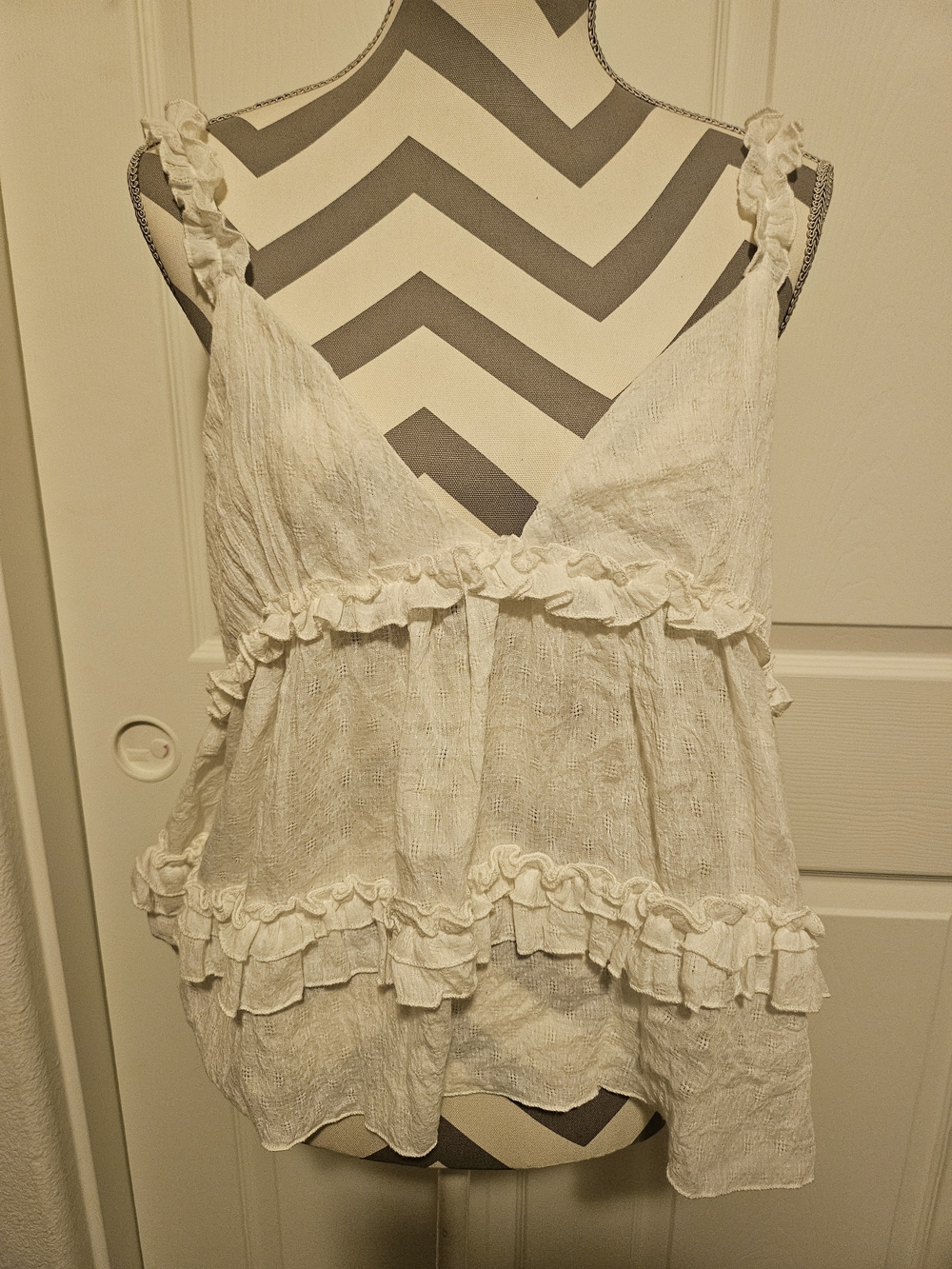 Women’s White Ruffled V-Neck Camisole